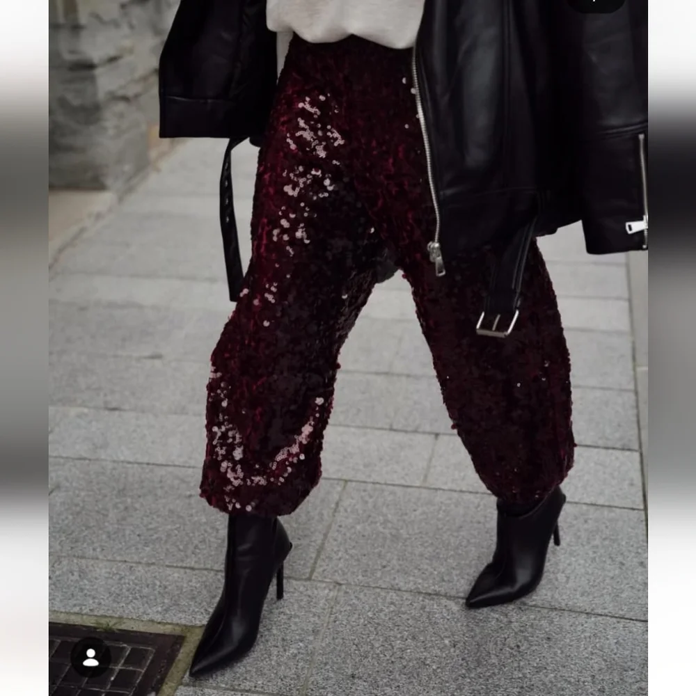 Zara SEQUIN BARREL PANTS Size S and M
